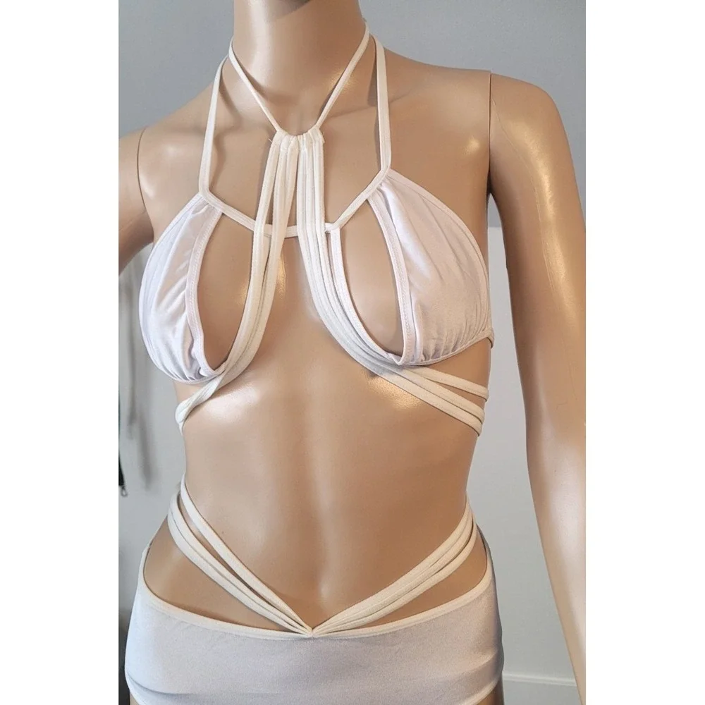 Woman Sexy White Cotton Stretch Bikini Size Medium SL3140 - Picture 3 of 8